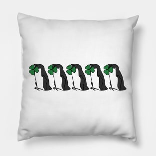 Five Penguin Holding Shamrock for St Patricks Day Pillow