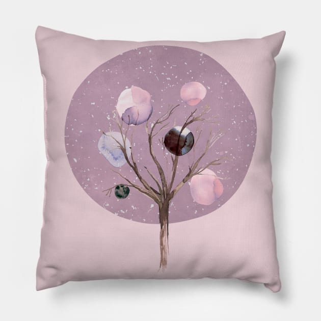 tree sun moon pink Pillow by ninoladesign