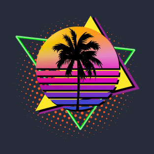 Colorful 80s Retro Palm Tree Vintage Sunset T-Shirt