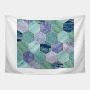 Gold trimmed seafoam hexagons Tapestry