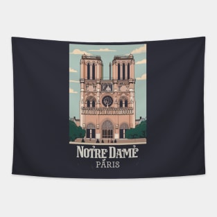 A Vintage Travel Art of the Notre-Dame Cathedral in Paris - France Tapestry