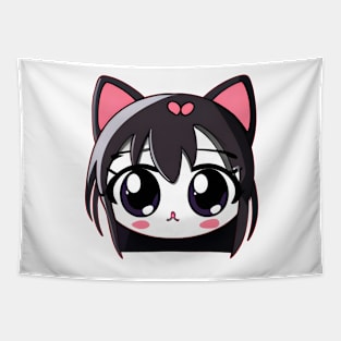 Anime Black Cat Girl With Shinny Eyes Tapestry