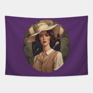 Lady golfer smiling sweetly Tapestry