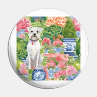 Cute terrier in chinoiserie garden Pin