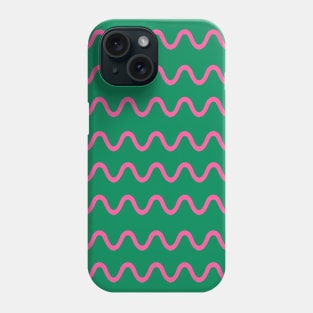 Wavy, Squiggly Lines, Pink on Green Phone Case