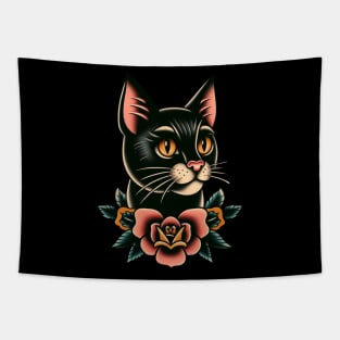 Black cat face tattoo Tapestry