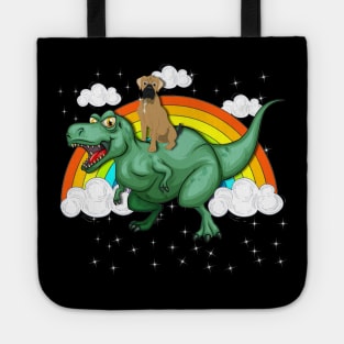 T Rex Dinosaur Riding Boxer Dog Tote