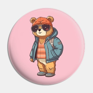 A cute teddy bear wearing street fashion Pin