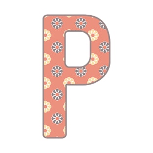 MONOGRAM LETTER P PINK FLORAL TYPOGRAPHY DESIGN T-Shirt