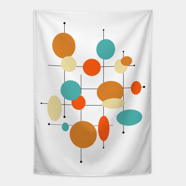 Colorful Geometric Circles Lines Mid Century Tapestry by OrchardBerry