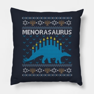 Funny Ugly Hanukkah Sweater, Dinosaur Menorasaurus Pillow