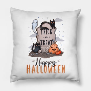 Happy Halloween with cats and pumpkins Pillow