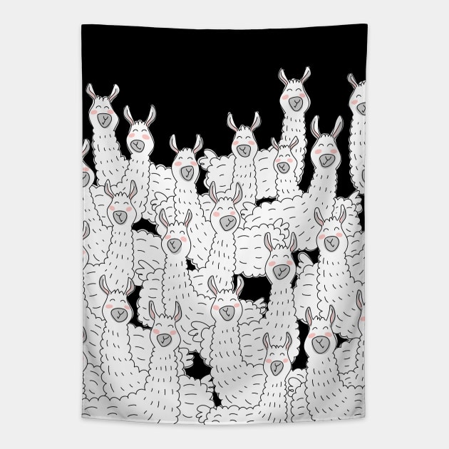 Llama Party - Black and White Tapestry by HappyCatPrints