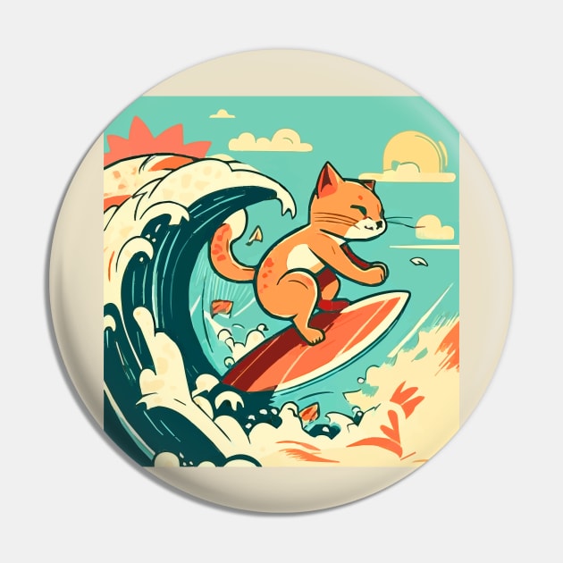 Surfing Tabby Cat Pin by Kona Cat Creationz