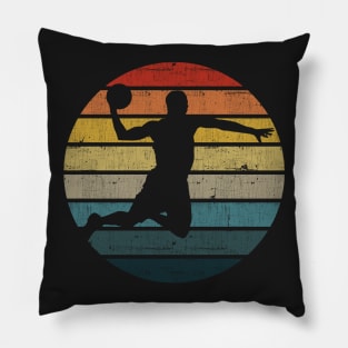 Basketball Player Silhouette On A Distressed Retro Sunset design Pillow