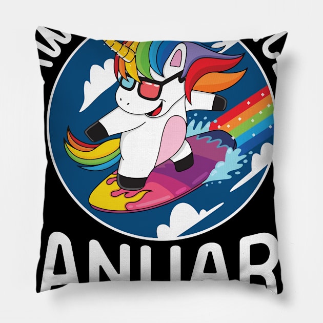 Happy Birthday 9 Years Old To Me Dad Mom Son Daughter Unicorn Surfing Awesome Since January 2012 Pillow by DainaMotteut