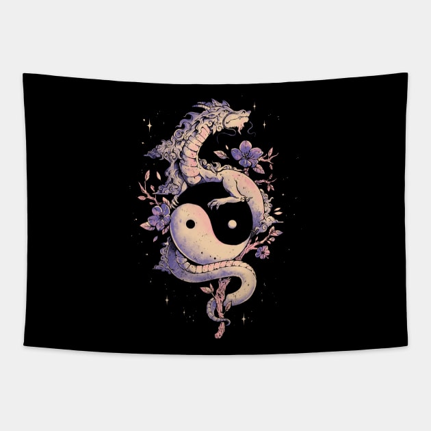 Dragon Flower - Cool Oriental Yin Yang Gift Tapestry by eduely