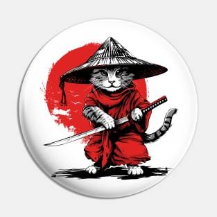 Retro Ninja Samurai Cat Katana Cat Sword Ukiyo-e Ronin Kitty Pin