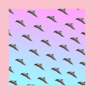 Dolphins Pattern Pink Blue Gradient VSCO Women's Vaporwave Gift T-Shirt