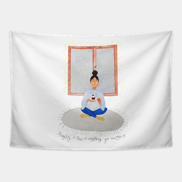 Naughty or Nice you Matter - Watercolor Illustration Tapestry by Le petit fennec