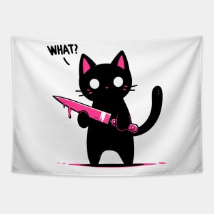 Cat what? Murderous Black Cat with knife Tapestry