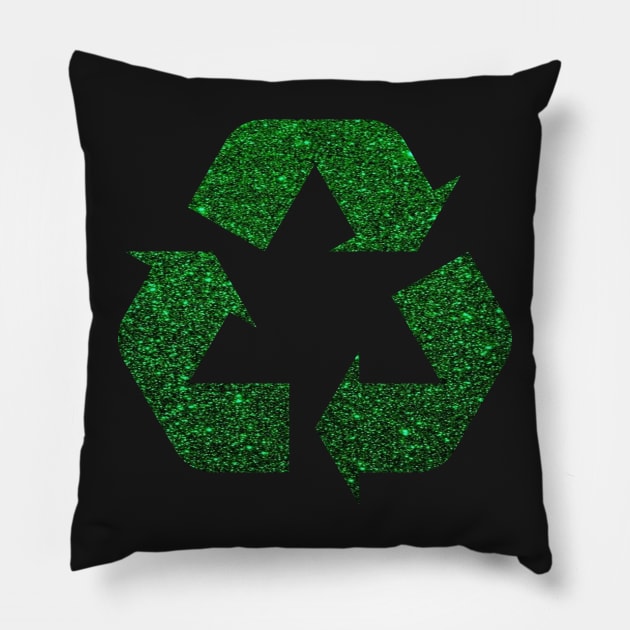 Deep Green Faux Glitter Recycle Symbol Pillow by Felicity-K