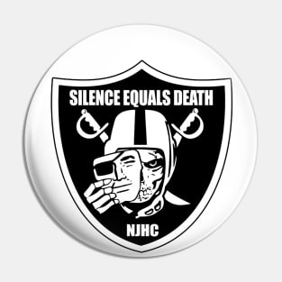 Silence Equals Death Shield Skull Pin