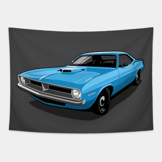 1970 Plymouth Barracuda in Blue Fire Tapestry by candcretro