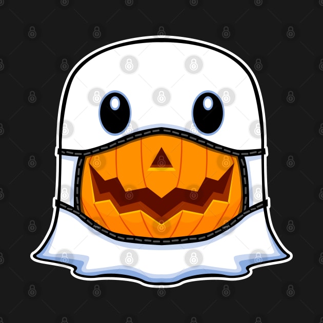 Ghost Halloween with Pumpkin Mask by Prescillian Art