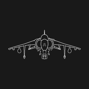 Hawker Harrier jump jet fighter aircraft outline graphic (white) T-Shirt