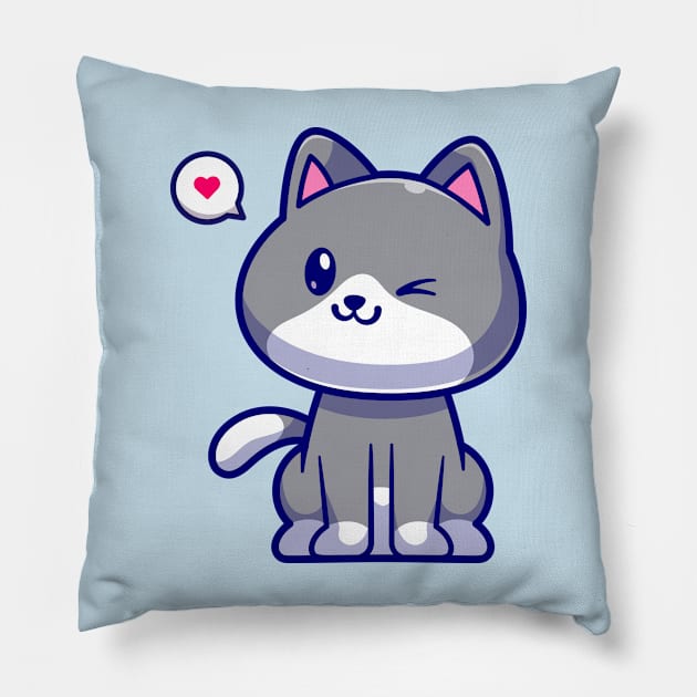 Cute Cat Sitting Cartoon Pillow by Catalyst Labs