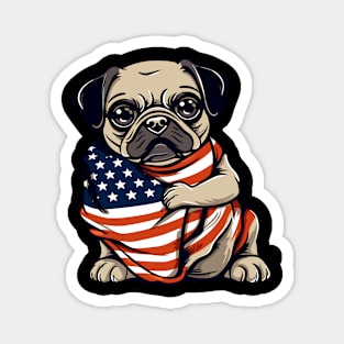 Pug American Flag 4th Of July Dog Patriotic Puppy USA Magnet