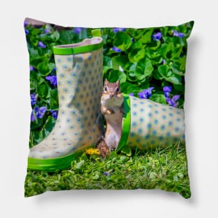 Chipmunk and rain boots in spring Pillow