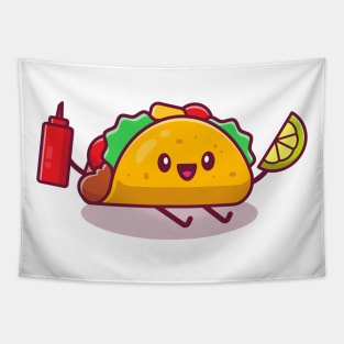 Cute Taco Holding Lemon And Sauce Tapestry