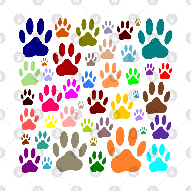 Colorful Dog Paw Prints All Over by Braznyc