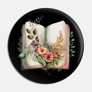 Whimsical watercolor flowers growing from a book Pin