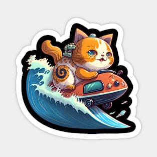 cat surfing with boat Magnet