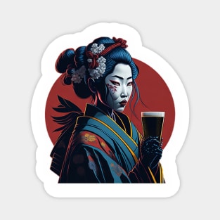 Japanese Geisha With A Beer Mug Magnet