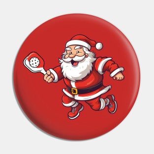 Smilling Santa playing pickleball Pin