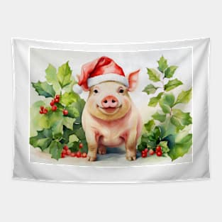 Christmas Pig Watercolour Tapestry