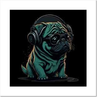 Pug Headphones Posters and Art Prints for Sale