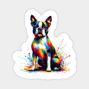 Lively Boston Terrier in Vivid Splash Art Style Magnet