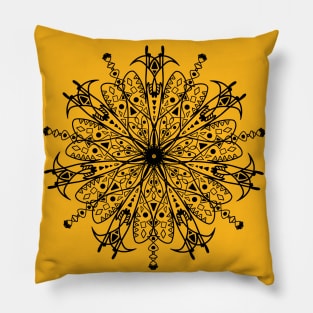 Hand drawn mandala with fine details black color. Stylish print. Pillow