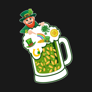 Green Beer Mug full of Lucky Charms for St, Paddys T-Shirt