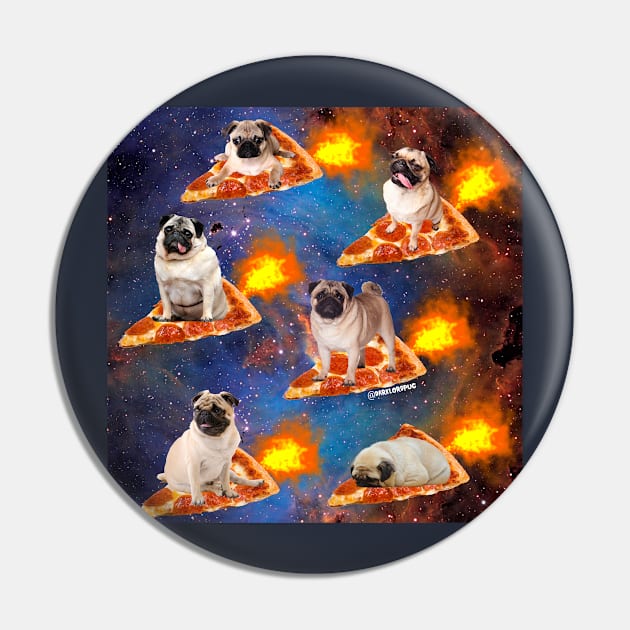 Pugs in Space Riding Pizza Pin by darklordpug