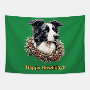 Happy Howlidays Border Collie Tapestry