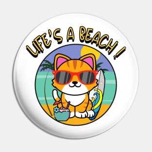 Cute orange cat Goes to the beach Pin