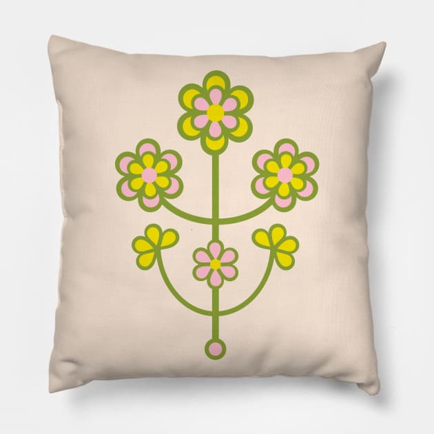 DAISY CHAIN Folk Art Mid-Century Modern Scandi Floral With Flower Blossoms on Cream - UnBlink Studio by Jackie Tahara Pillow by UnBlink Studio by Jackie Tahara