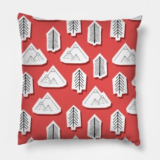 Mountain And Tree Stickers Red Pillow