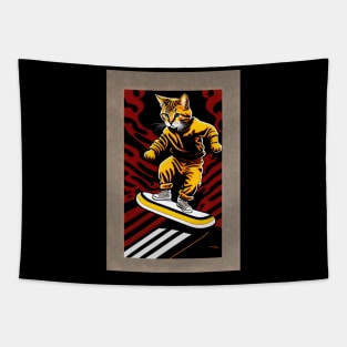 Cat doing skateboard trick Tapestry